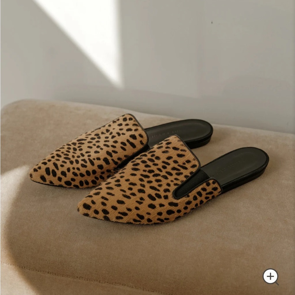 Jenni Kayne Leopard Print Tan & Black Haircalf Mules